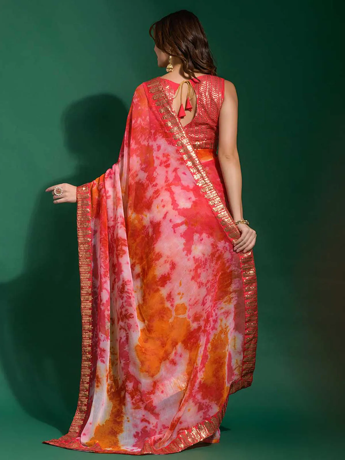 Odette Women Pink Georgette Saree With Blouse Piece