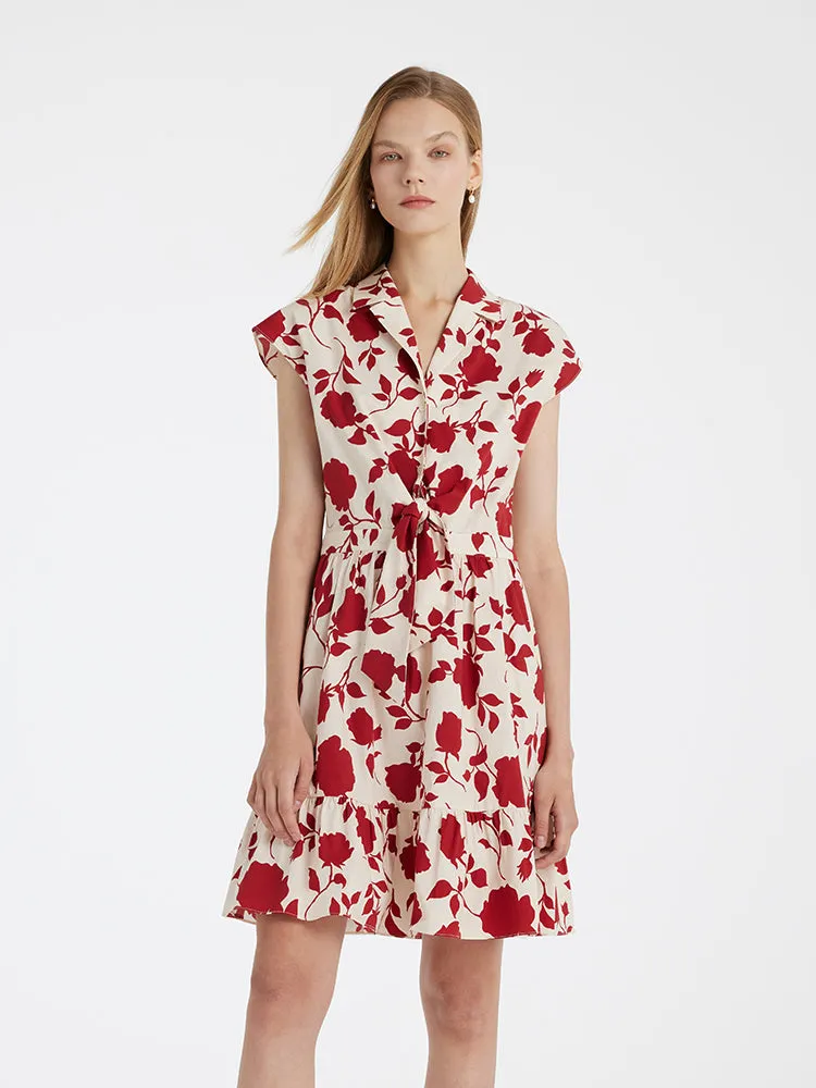 Rose Printed Knotted Women Mini Dress