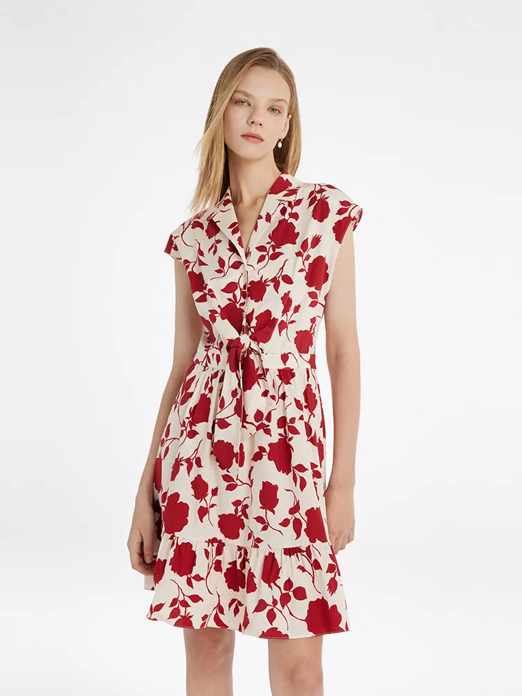 Rose Printed Knotted Women Mini Dress