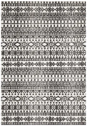 Rustic Casual Tribal Design Yasmin Rug - Ivory/Black