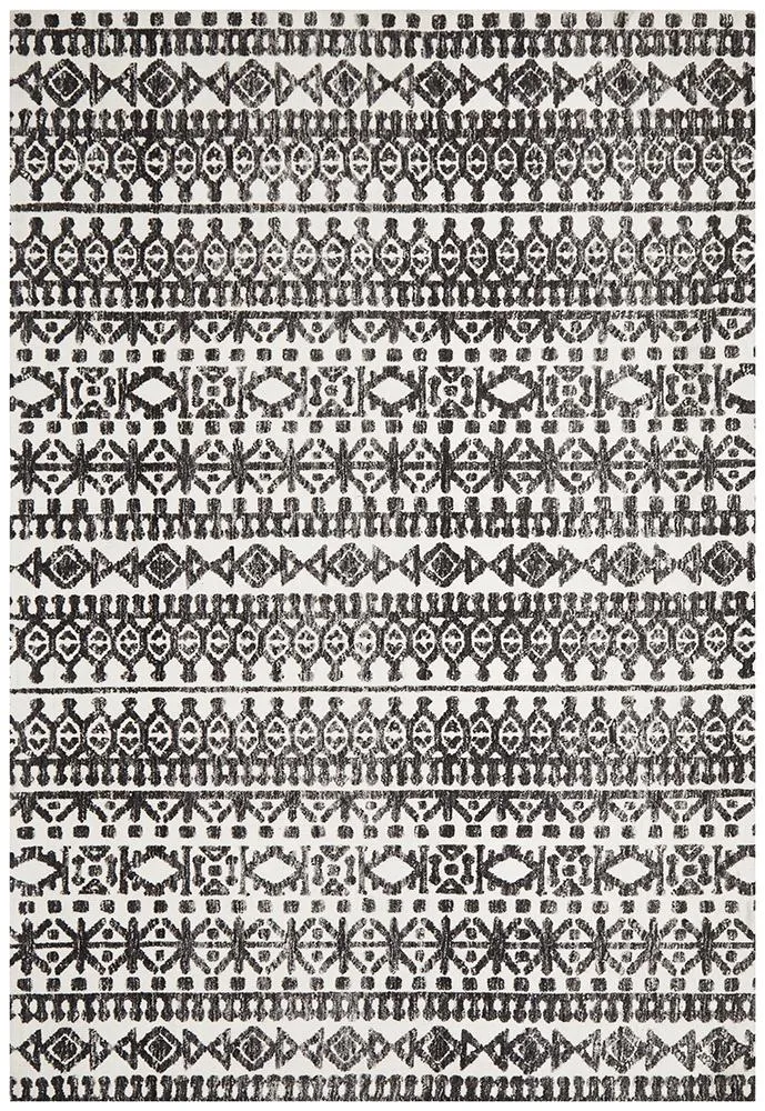 Rustic Casual Tribal Design Yasmin Rug - Ivory/Black