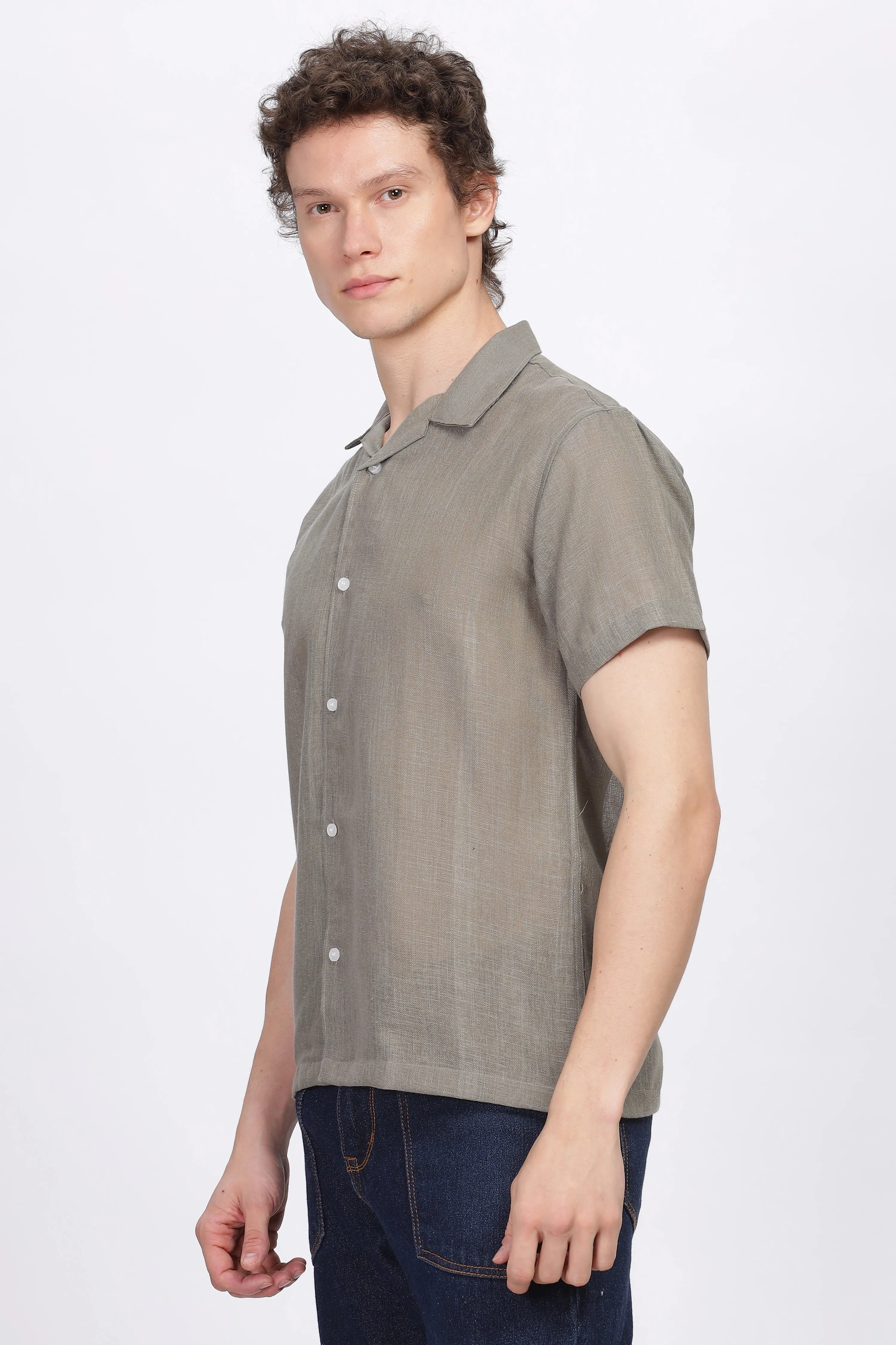 Sage half sleeve linen shirt for men