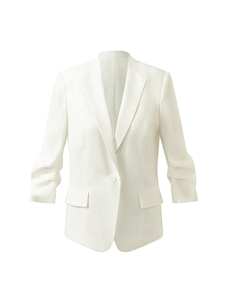 Triacetate Gathered Waist Ruched Sleeves Women Blazer