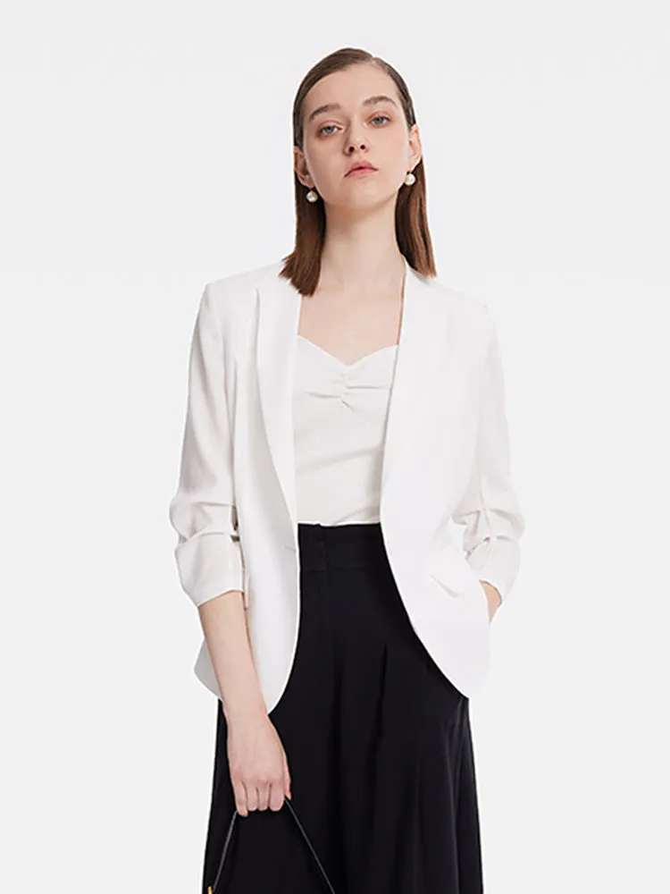 Triacetate Gathered Waist Ruched Sleeves Women Blazer