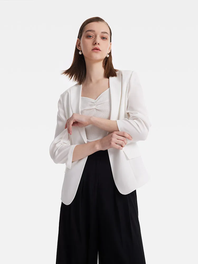 Triacetate Gathered Waist Ruched Sleeves Women Blazer