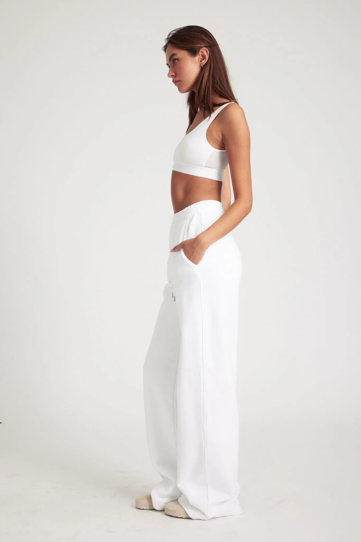 White Cotton Baggy Athletic Sweatpants