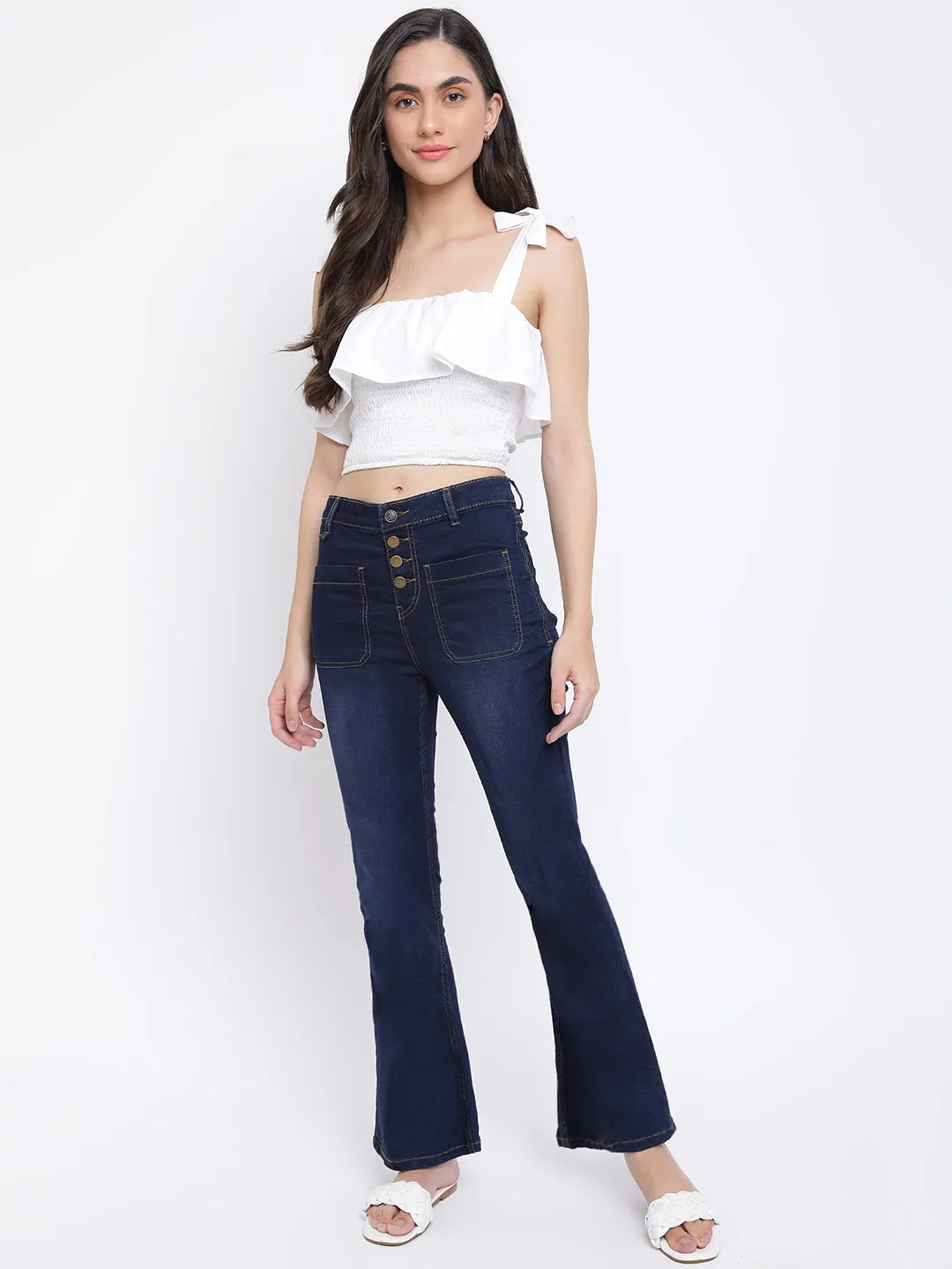 Women Flared Fit Dark Blue Jeans