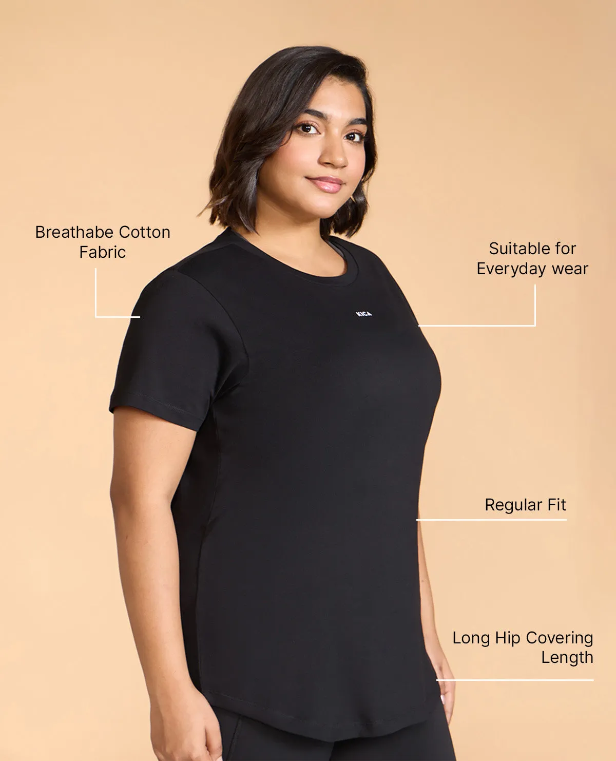 Women Solid Cotton Essential Hip Covering Top