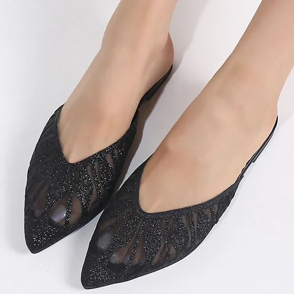 Women's Casual Mesh Glitter Flat Mules 12183215S