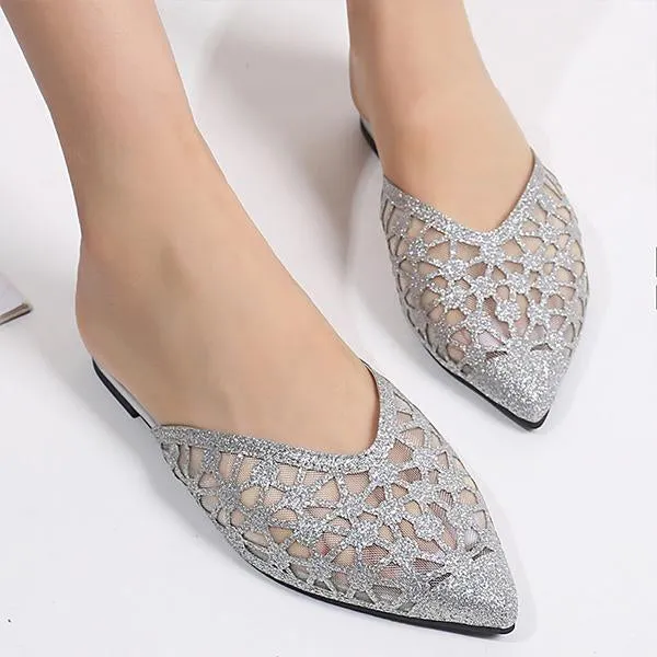 Women's Casual Mesh Glitter Flat Mules 12183215S