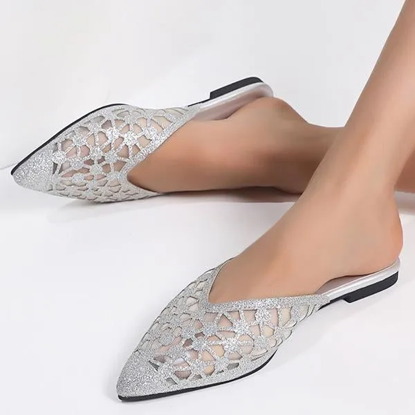 Women's Casual Mesh Glitter Flat Mules 12183215S