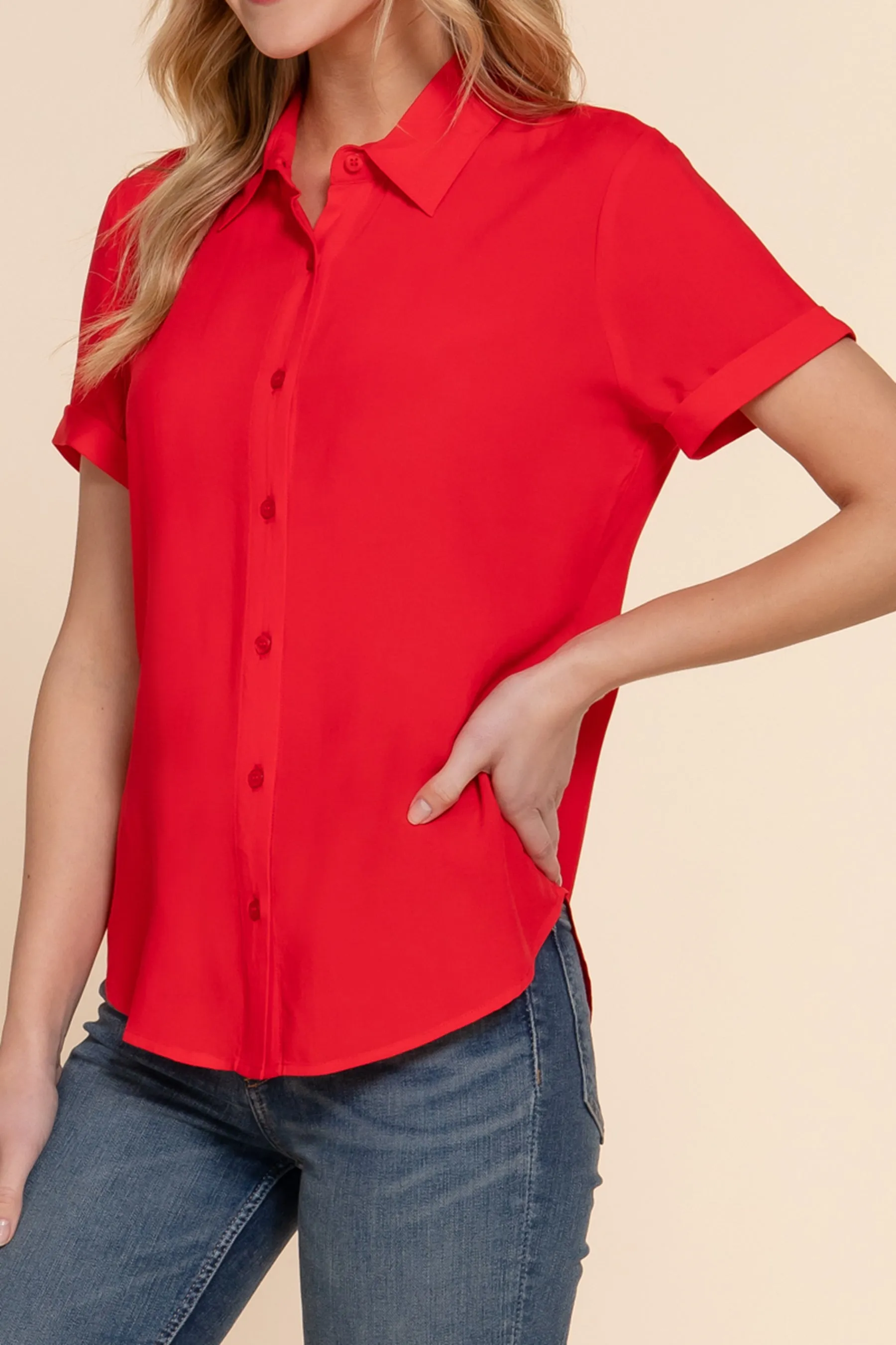 Women's Casual Short Sleeve Button-Down Blouse Shirt