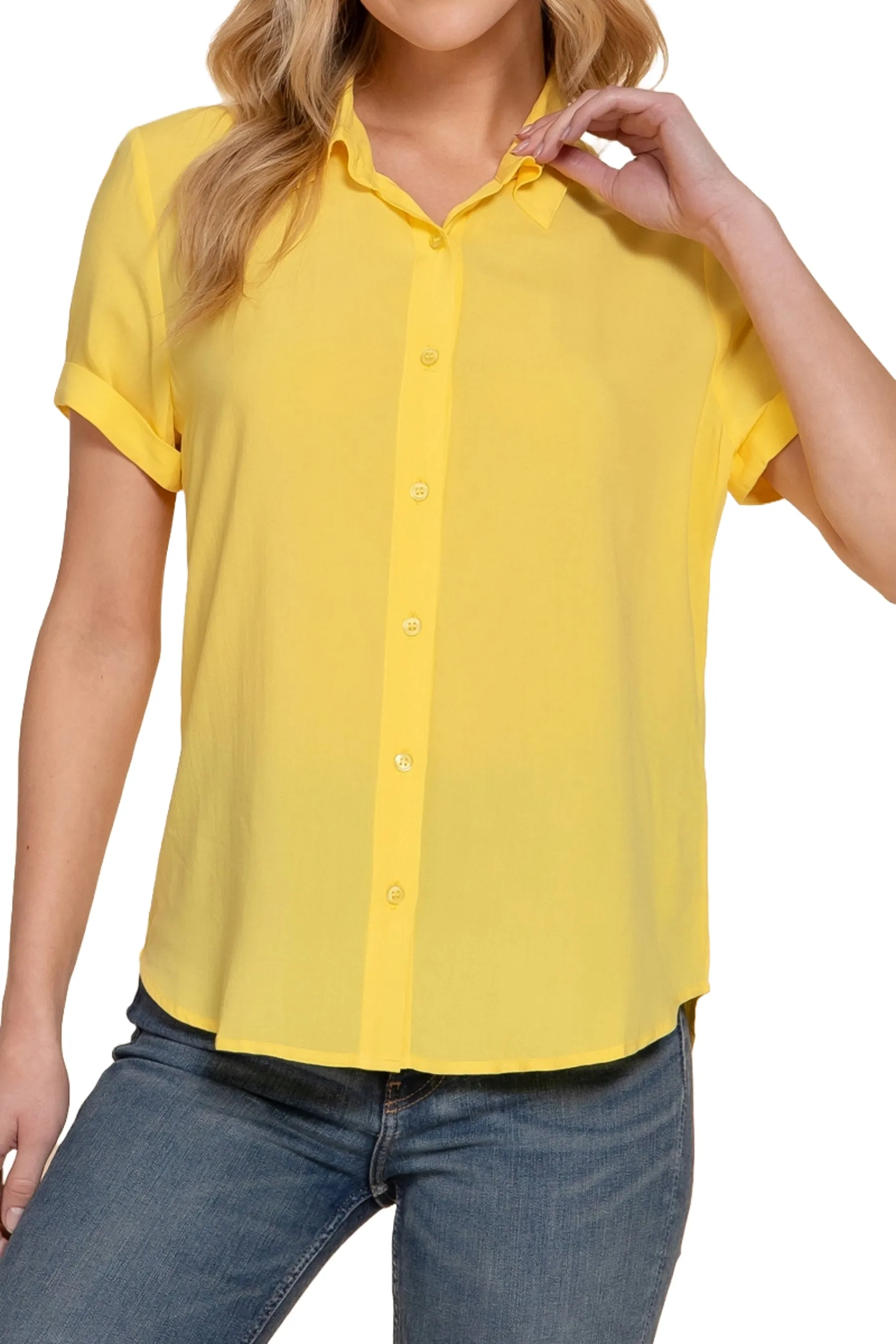 Women's Casual Short Sleeve Button-Down Blouse Shirt