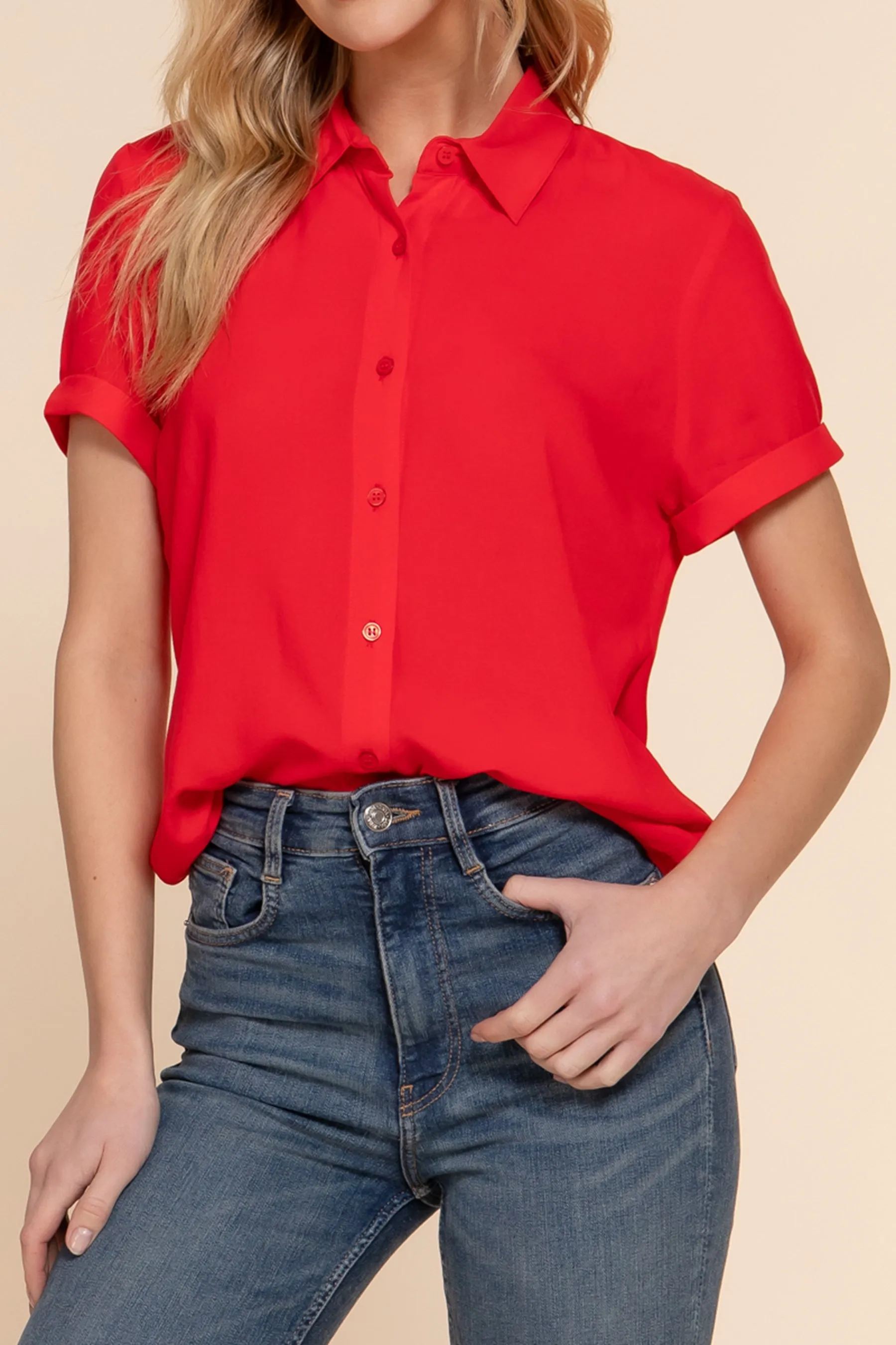 Women's Casual Short Sleeve Button-Down Blouse Shirt