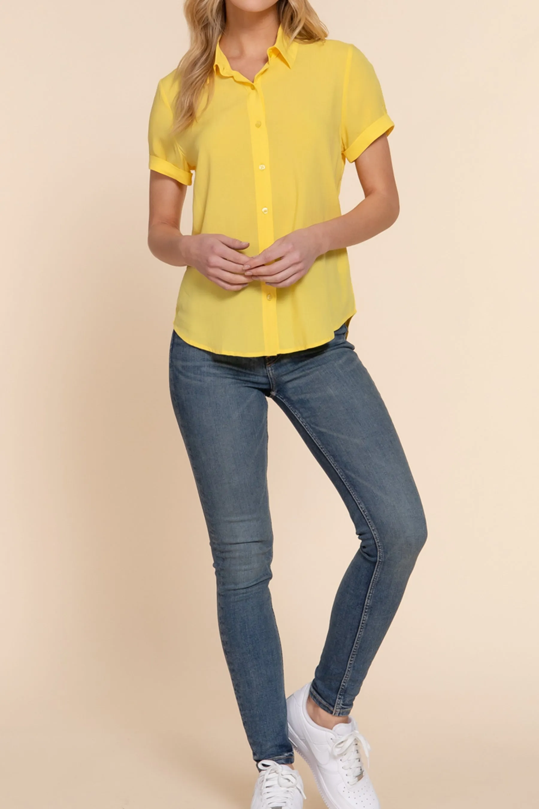 Women's Casual Short Sleeve Button-Down Blouse Shirt