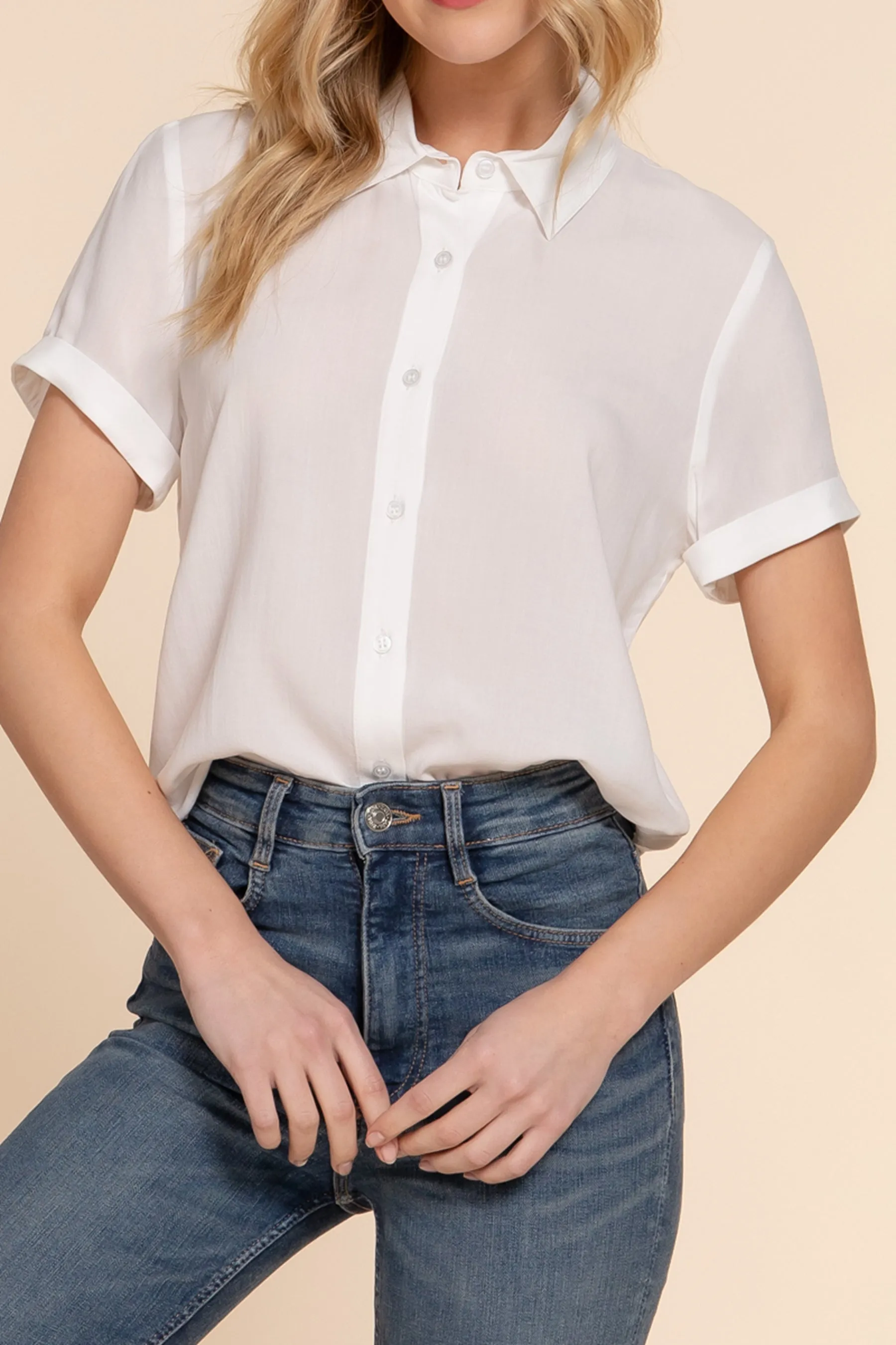 Women's Casual Short Sleeve Button-Down Blouse Shirt