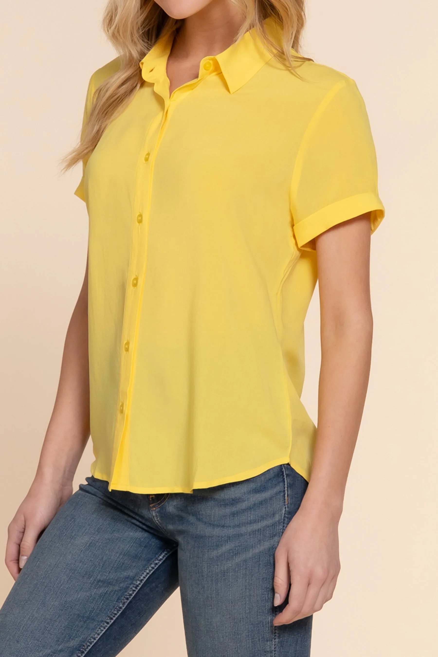 Women's Casual Short Sleeve Button-Down Blouse Shirt