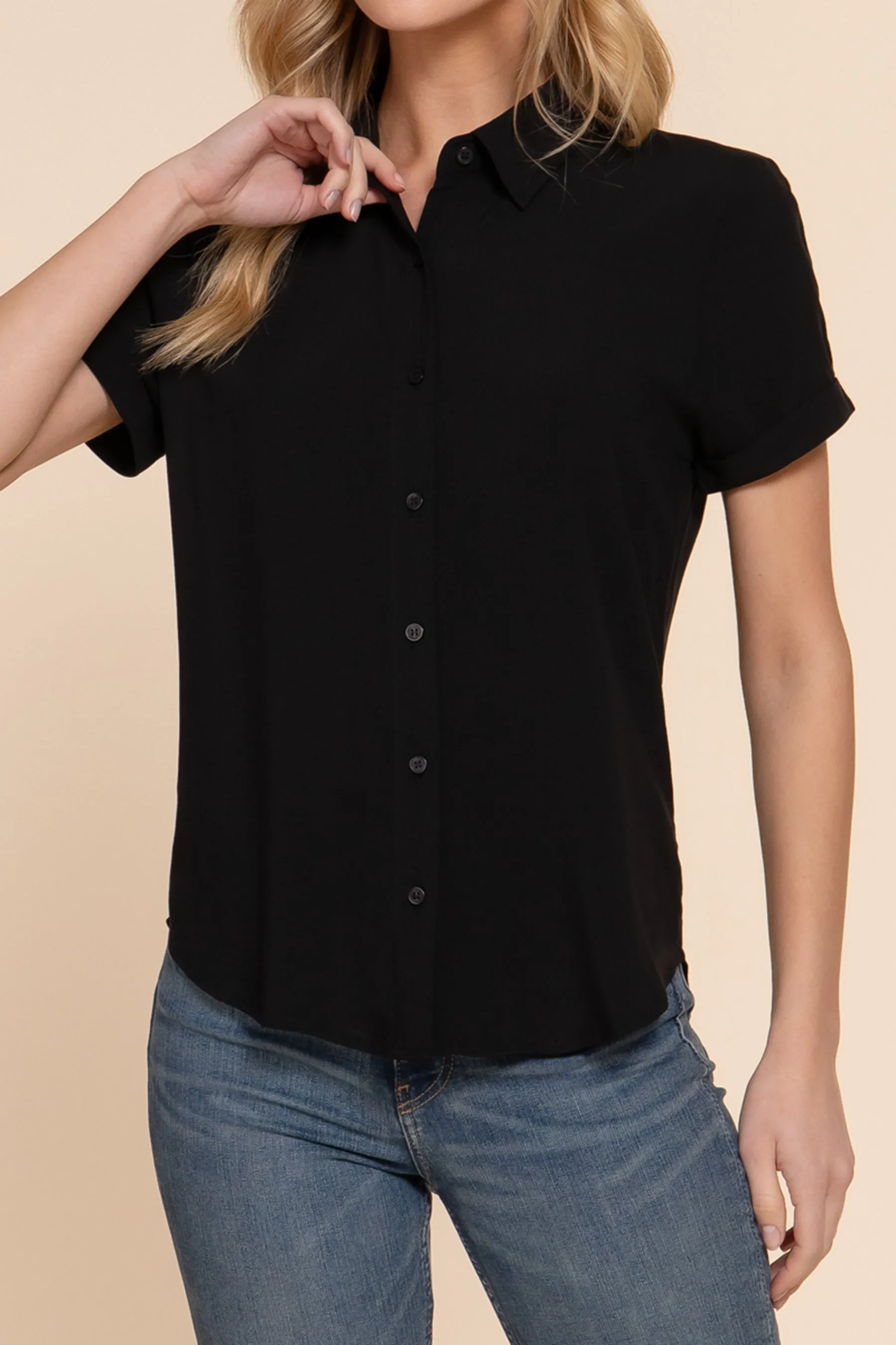 Women's Casual Short Sleeve Button-Down Blouse Shirt